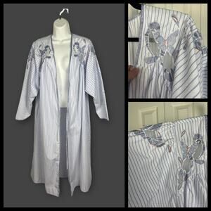 Kelly Reed Blue Stripe Butterfly Open Robe Duster Kimono Medium -missing belt